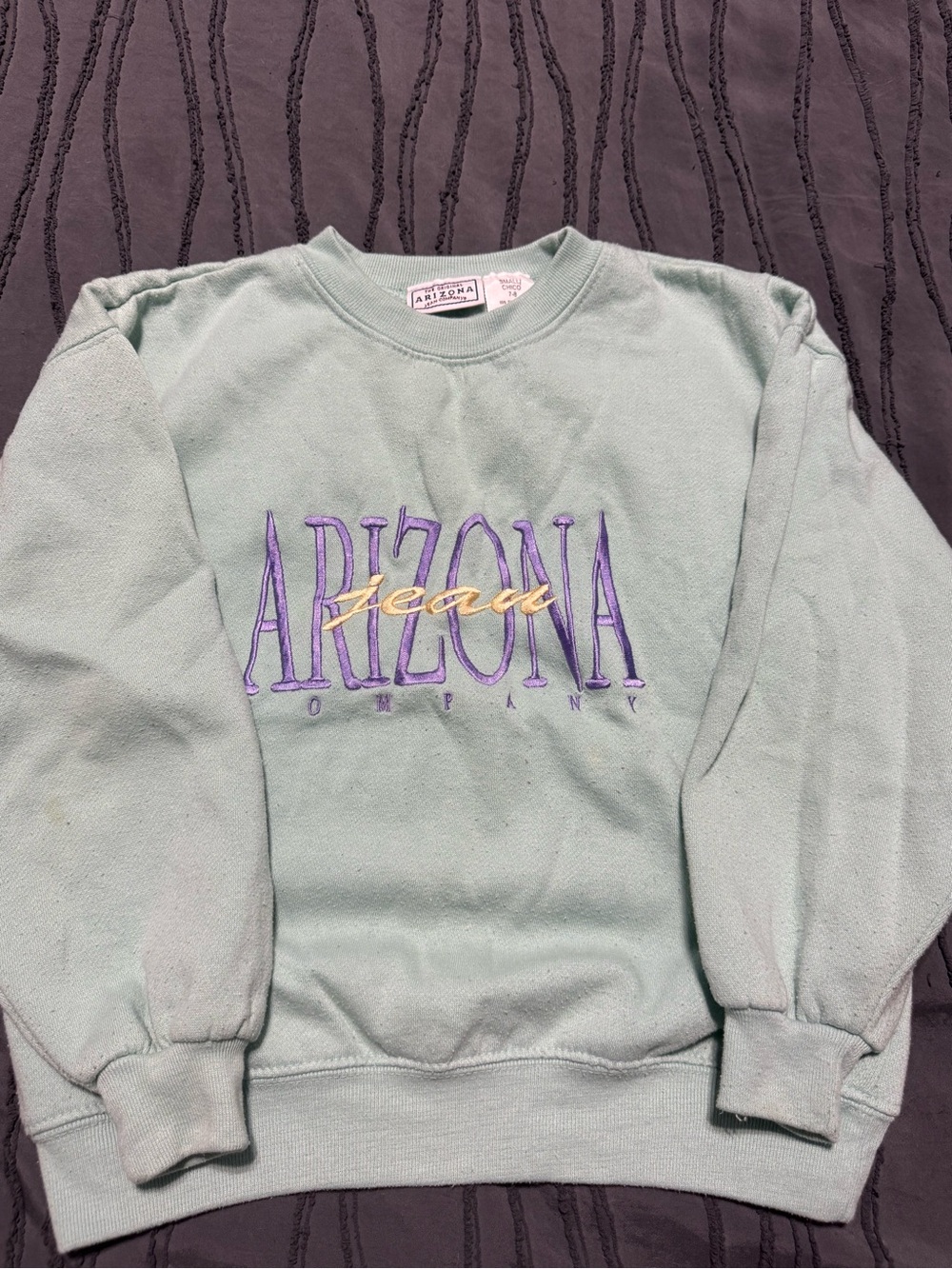 Arizona Jean Company Mint Green Sweatshirt with Purple and Gold Logo